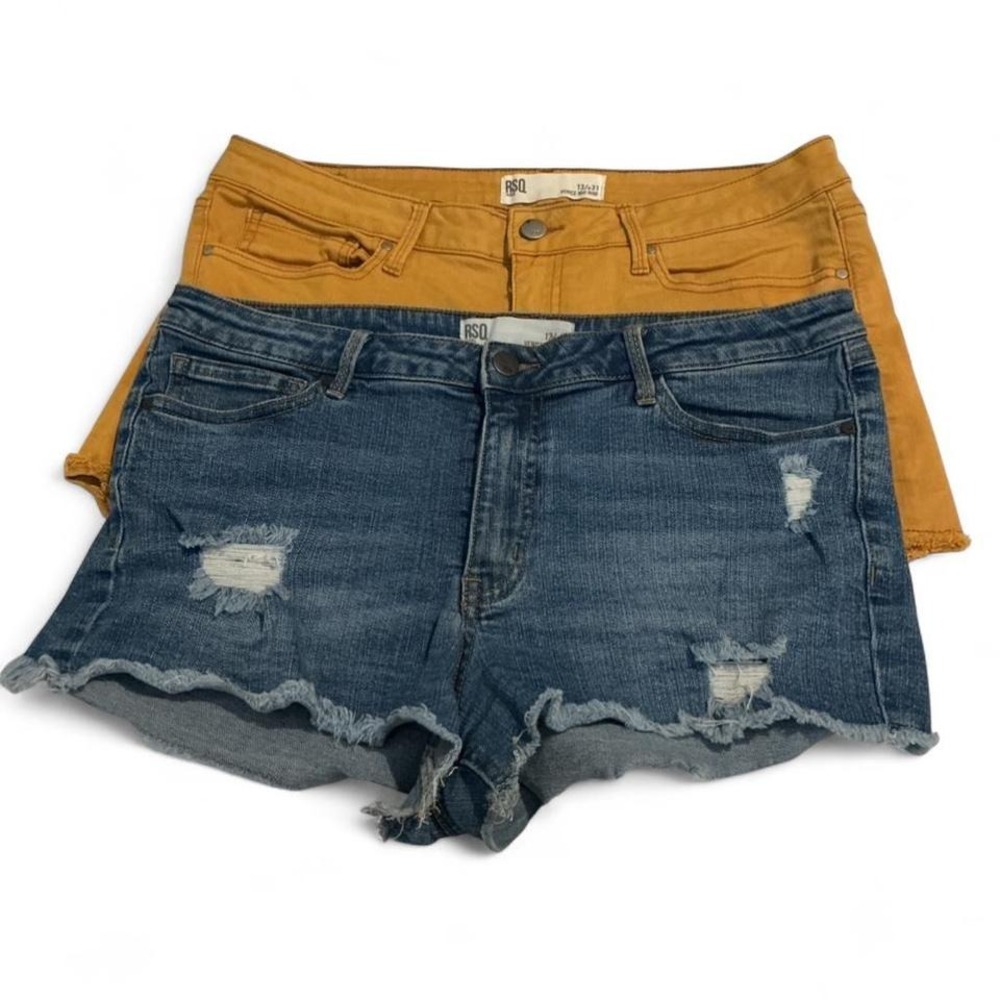 RSQ Venice Mid Rise Shorts Bundle Women 13/31 Blue& Mustard Yellow Distressed